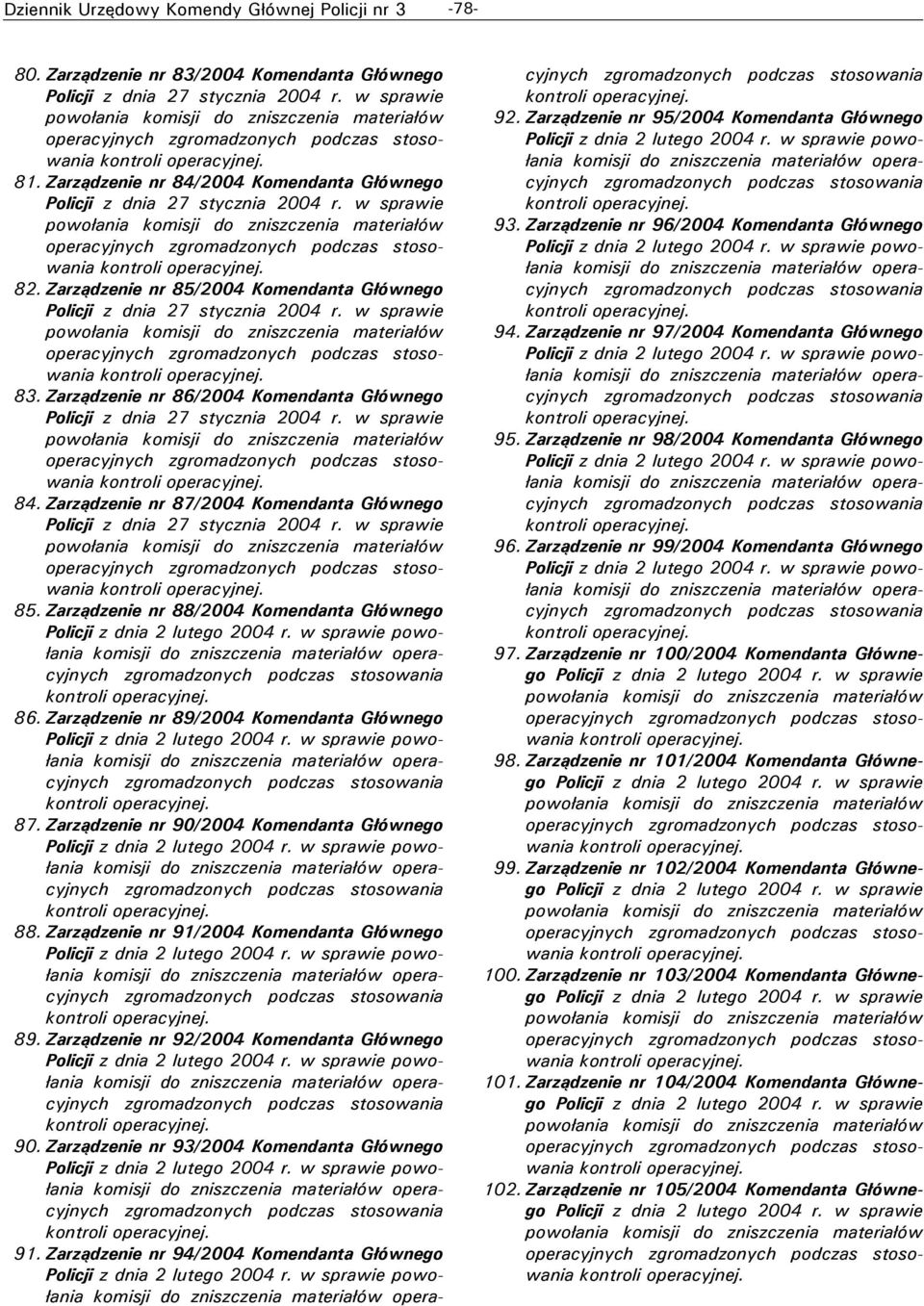 Zarządzenie nr 89/2004 Komendanta Głównego powołania 87. Zarządzenie nr 90/2004 Komendanta Głównego powołania 88. Zarządzenie nr 91/2004 Komendanta Głównego powołania 89.