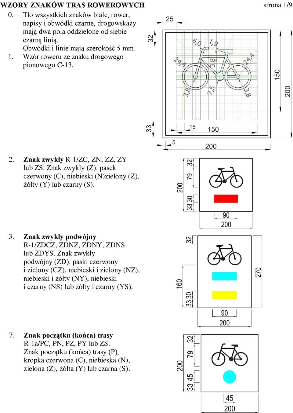 Znak zwykły (Z), pasek czerwony (C), niebieski (N)zielony (Z), żółty (Y) lub czarny (S). 3. Znak zwykły podwójny R-1/ZDCZ, ZDNZ, ZDNY, ZDNS lub ZDYS.