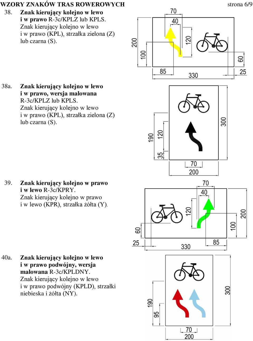 Znak kierujący kolejno w lewo i w prawo, wersja malowana R-3c/KPLZ lub KPLS. Znak kierujący kolejno w lewo i w prawo (KPL), strzałka zielona (Z) lub czarna (S).