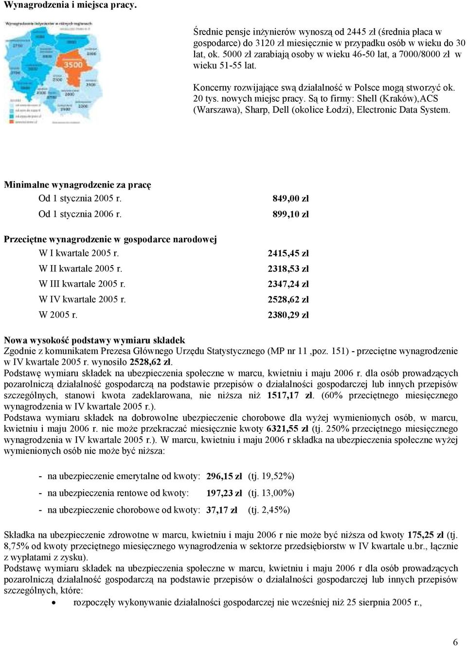 Są to firmy: Shell (Kraków),ACS (Warszawa), Sharp, Dell (okolice Łodzi), Electronic Data System. Minimalne wynagrodzenie za pracę Od 1 stycznia 2005 r. Od 1 stycznia 2006 r.