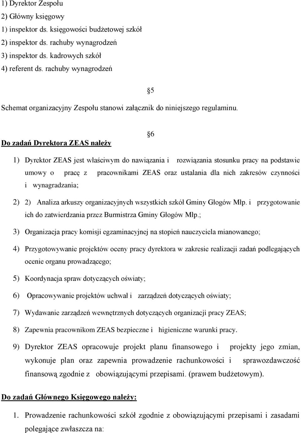 5 Do zadań Dyrektora ZEAS należy 6 1) Dyrektor ZEAS jest właściwym do nawiązania i rozwiązania stosunku pracy na podstawie umowy o pracę z pracownikami ZEAS oraz ustalania dla nich zakresów czynności