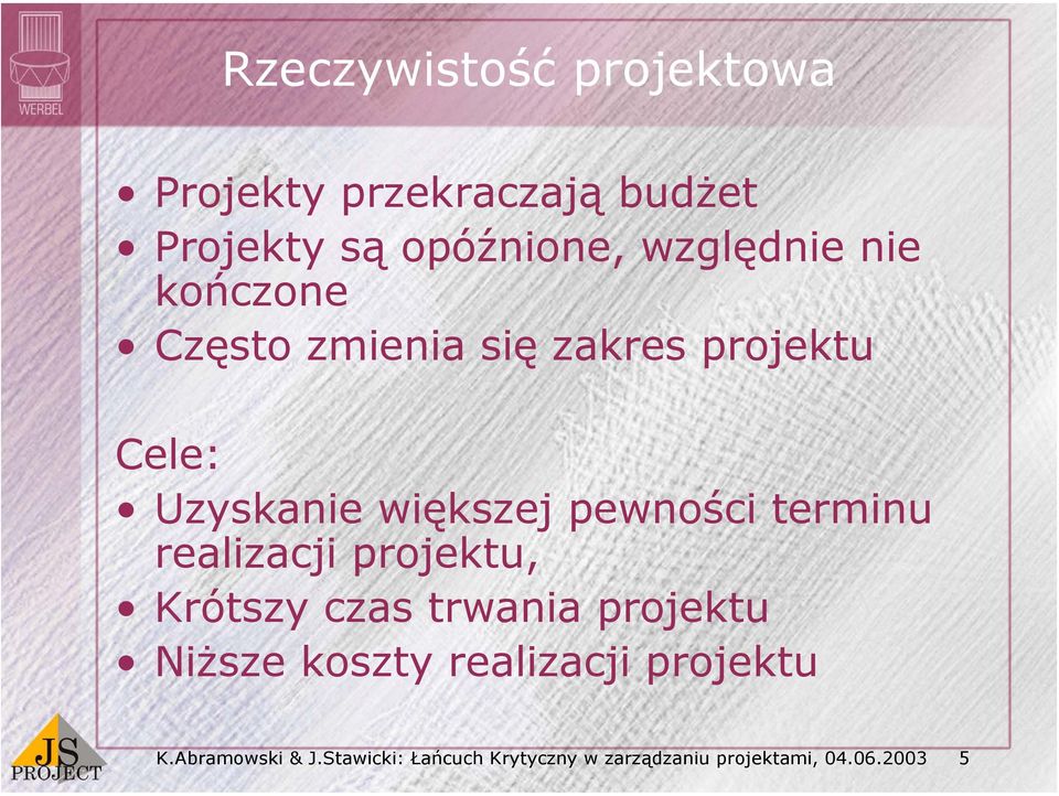 terminu realizacji projektu, Krótszy czas trwania projektu Niższe koszty realizacji