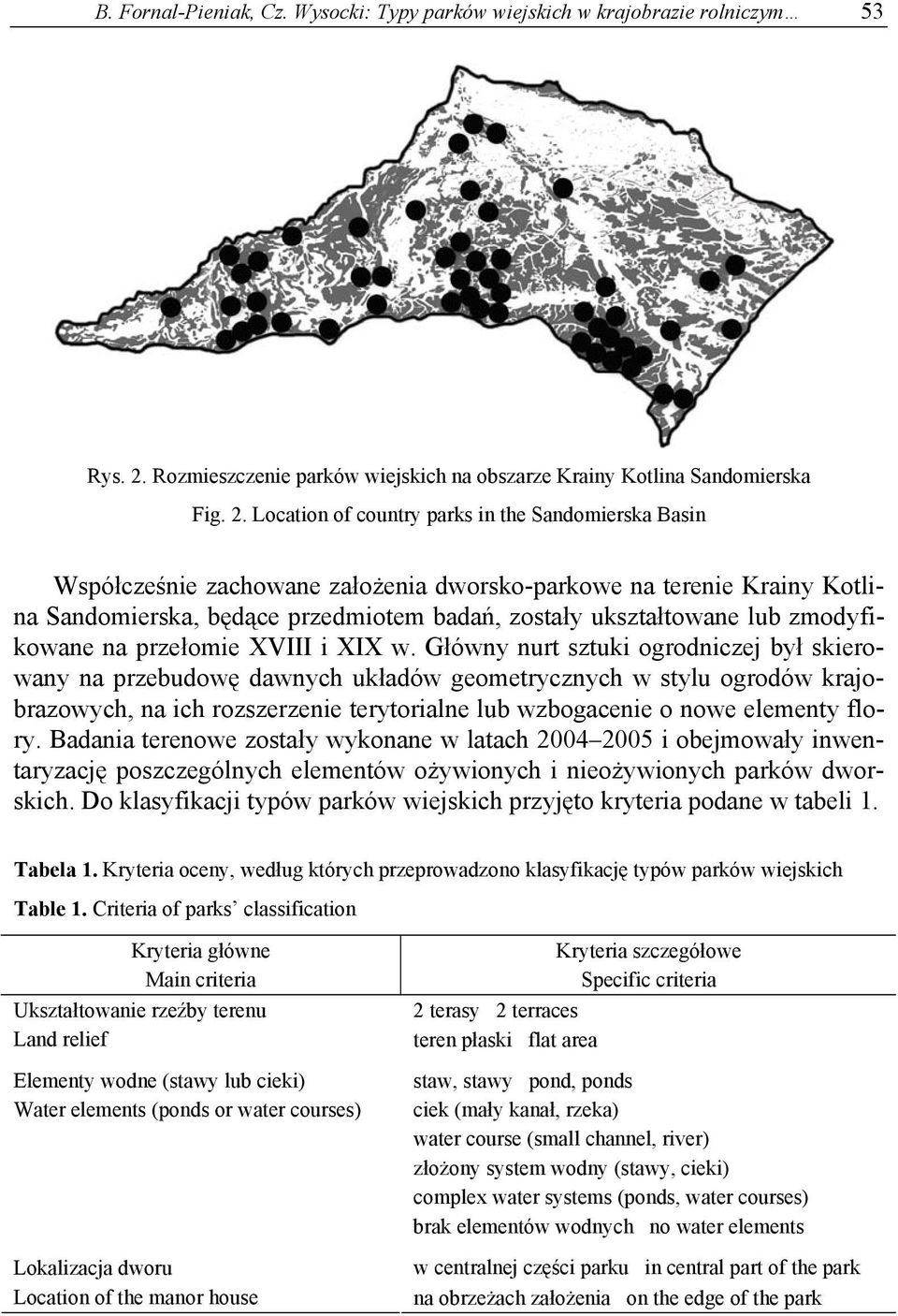 Location of country parks in the Sandomierska Basin Współcześnie zachowane założenia dworsko-parkowe na terenie Krainy Kotlina Sandomierska, będące przedmiotem badań, zostały ukształtowane lub