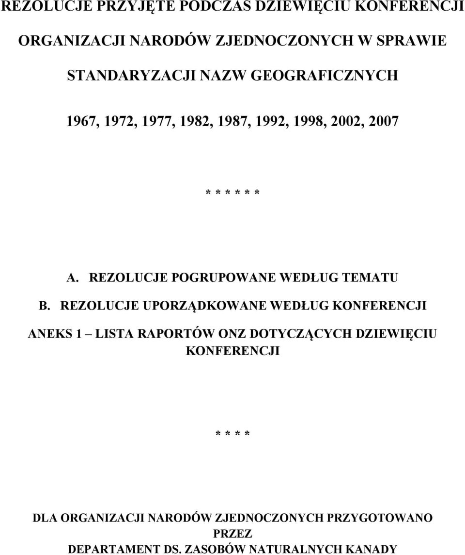 REZOLUCJE POGRUPOWANE WEDŁUG TEMATU B.