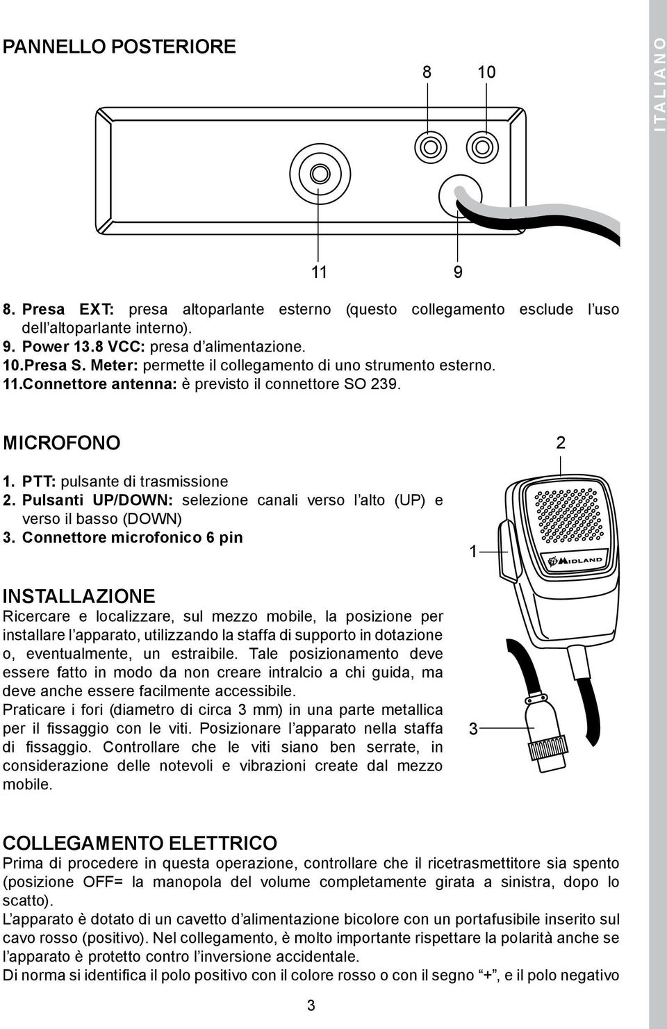 Pulsanti UP/DOWN: selezione canali verso l alto (UP) e verso il basso (DOWN).