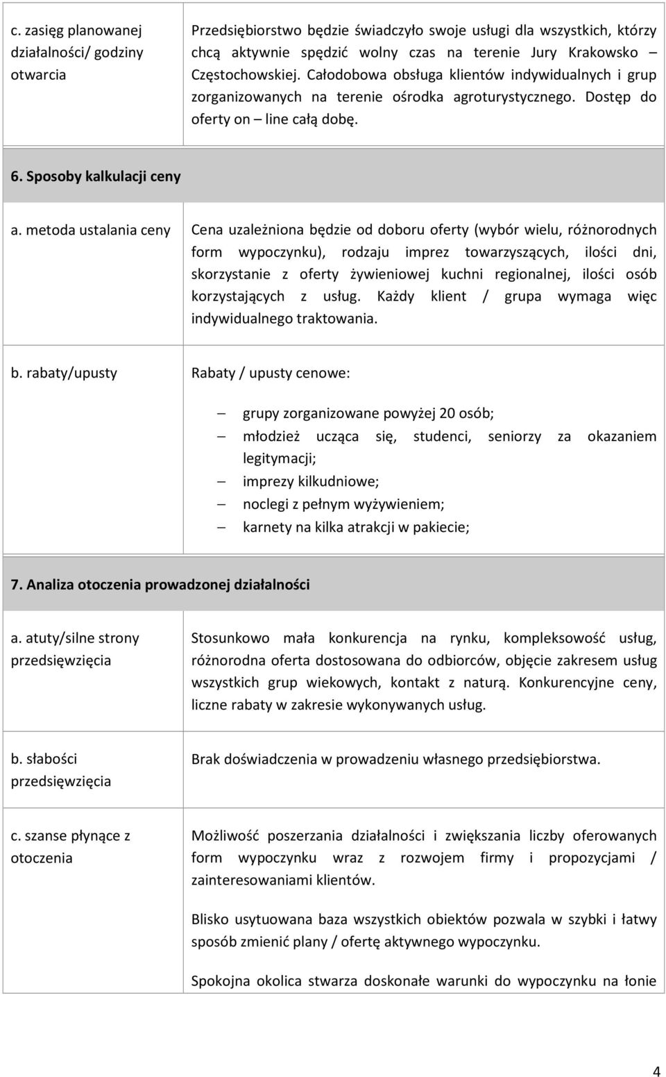 metoda ustalania ceny Cena uzależniona będzie od doboru oferty (wybór wielu, różnorodnych form wypoczynku), rodzaju imprez towarzyszących, ilości dni, skorzystanie z oferty żywieniowej kuchni