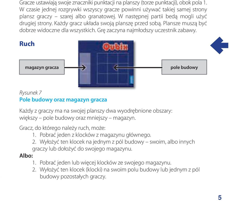 Ruch magazyn gracza pole budowy Rysunek 7 Pole budowy oraz magazyn gracza Każdy z graczy ma na swojej planszy dwa wyodrębnione obszary: większy pole budowy oraz mniejszy magazyn.