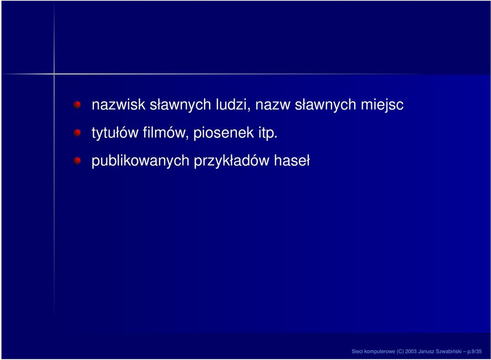 publikowanych przykładów haseł Sieci