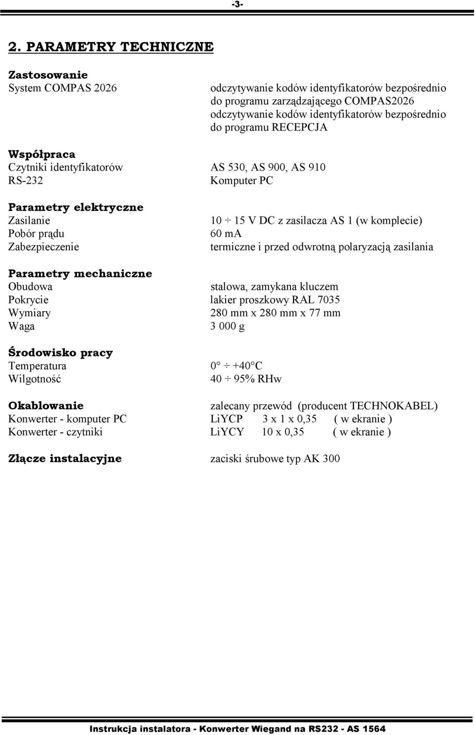 ma termiczne i przed odwrotną polaryzacją zasilania Parametry mechaniczne Obudowa stalowa, zamykana kluczem Pokrycie lakier proszkowy RAL 7035 Wymiary 280 mm x 280 mm x 77 mm Waga 3 000 g Środowisko