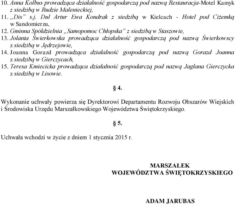 Joanna Gorazd prowadząca działalność gospodarczą pod nazwą Gorazd Joanna z siedzibą w Gierczycach, 15.