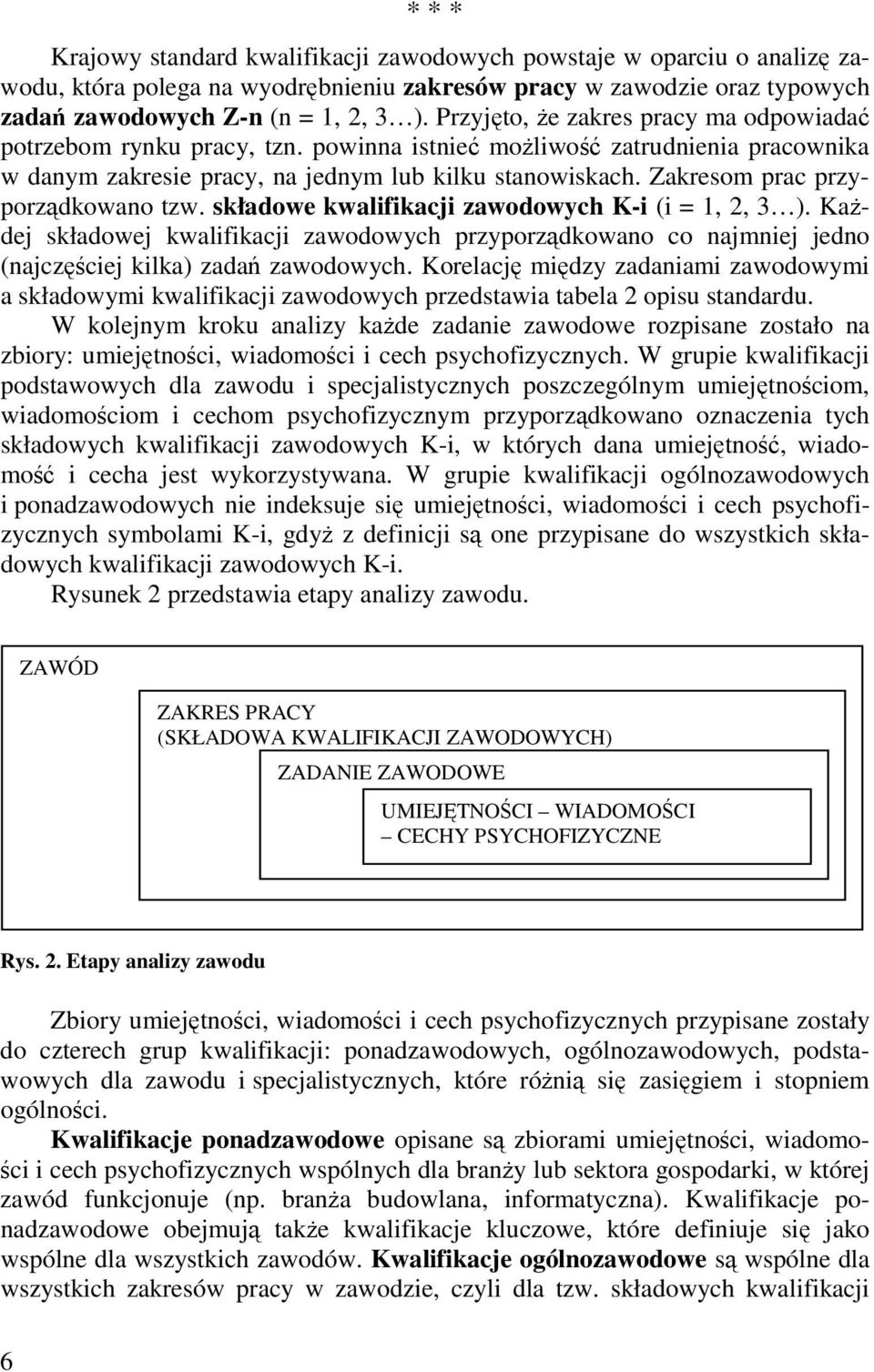 Zakresom prac przyporządkowano tzw. składowe kwalifikacji zawodowych K-i (i = 1, 2, 3 ).