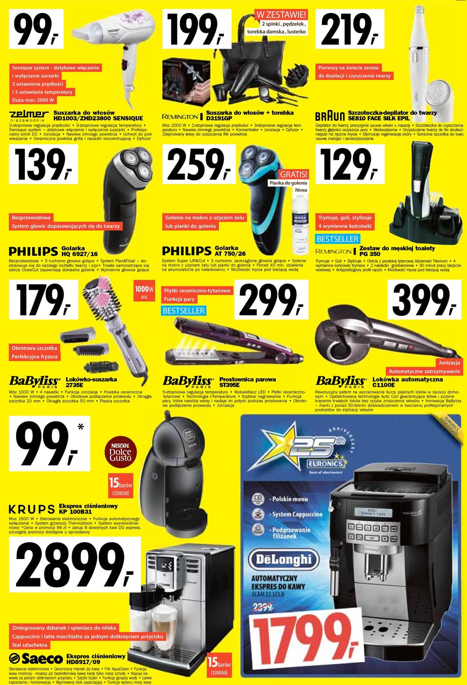zestaw do depilacji i czyszczenia twarzy Suszarka do włosów HD1003/ZHD23800 SENSIQUE 2-stopniowa regulacja prędkości 3-stopniowa regulacja temperatury Senisque system dotykowe włączenie i wyłączenie