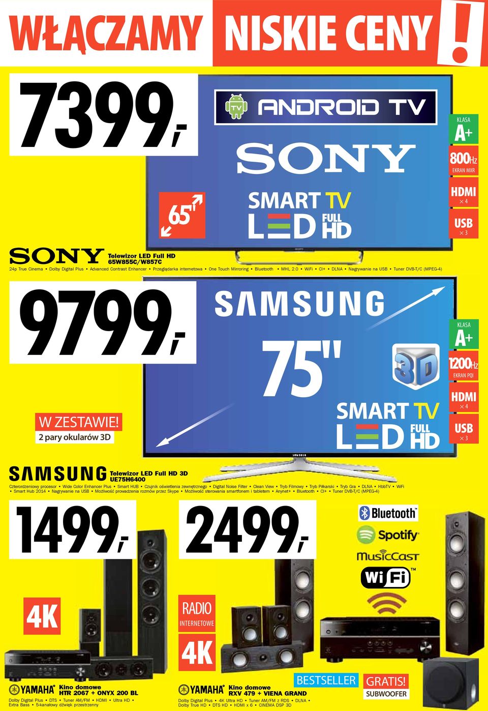 0 WiFi CI+ DLNA Nagrywanie na Tuner DVB-T/C (MPEG-4) W ZESTAWIE!