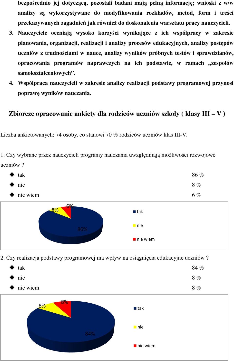 Nauczyciele oceniają wysoko korzyści wynikające z ich współpracy w zakresie planowania, organizacji, realizacji i analizy procesów edukacyjnych, analizy postępów uczniów z trudnościami w nauce,