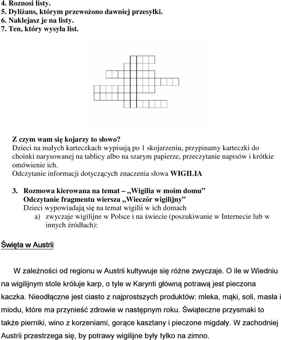 Odczytanie informacji dotyczących znaczenia słowa WIGILIA 3.