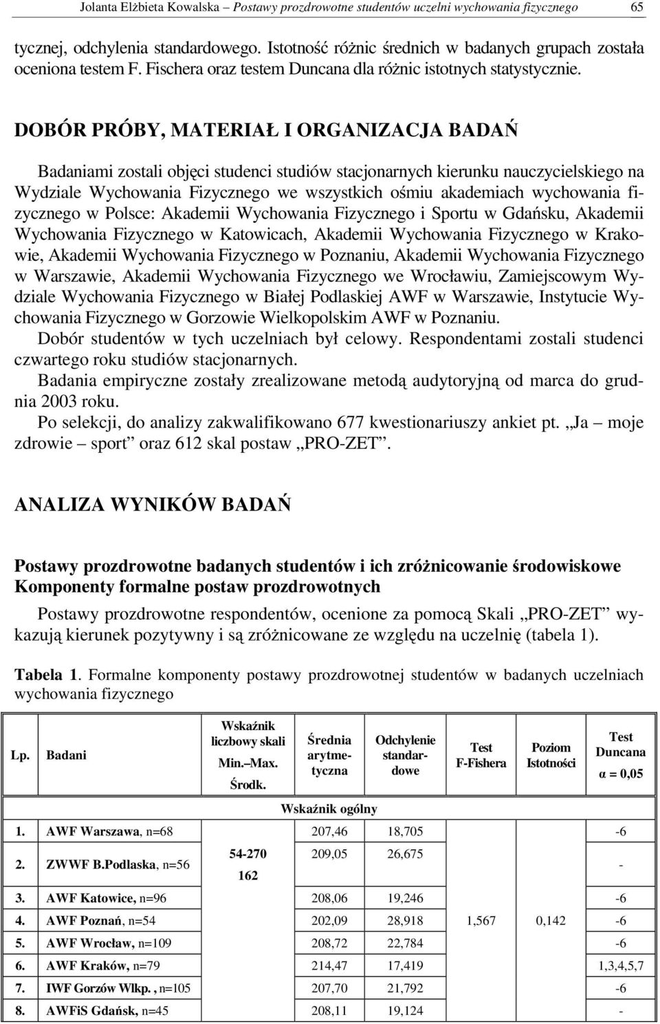DOBÓR PRÓBY, MATERIAŁ I ORGANIZACJA BADAŃ Badaniami zostali objęci studenci studiów stacjonarnych kierunku nauczycielskiego na Wydziale Wychowania Fizycznego we wszystkich ośmiu akademiach wychowania