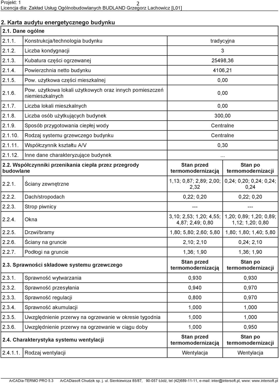 1.8. Liczba osób użytkujących budynek 300,00 2.1.9. Sposób przygotowania ciepłej wody Centralne 2.1.10. Rodzaj systemu grzewczego budynku Centralne 2.1.11. Współczynnik kształtu A/V 0,30 2.1.12.