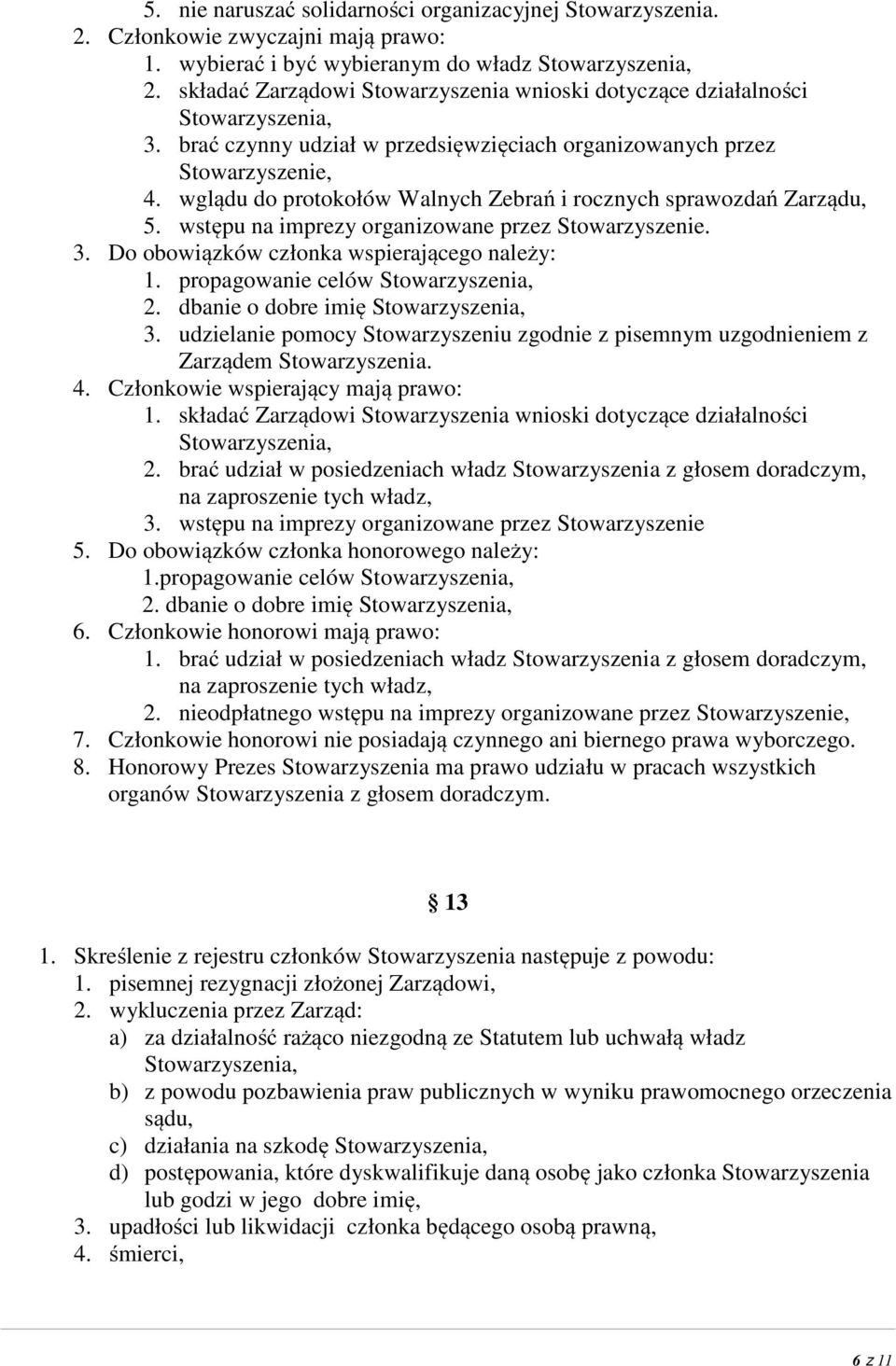 wglądu do protokołów Walnych Zebrań i rocznych sprawozdań Zarządu, 5. wstępu na imprezy organizowane przez Stowarzyszenie. 3. Do obowiązków członka wspierającego należy: 1.