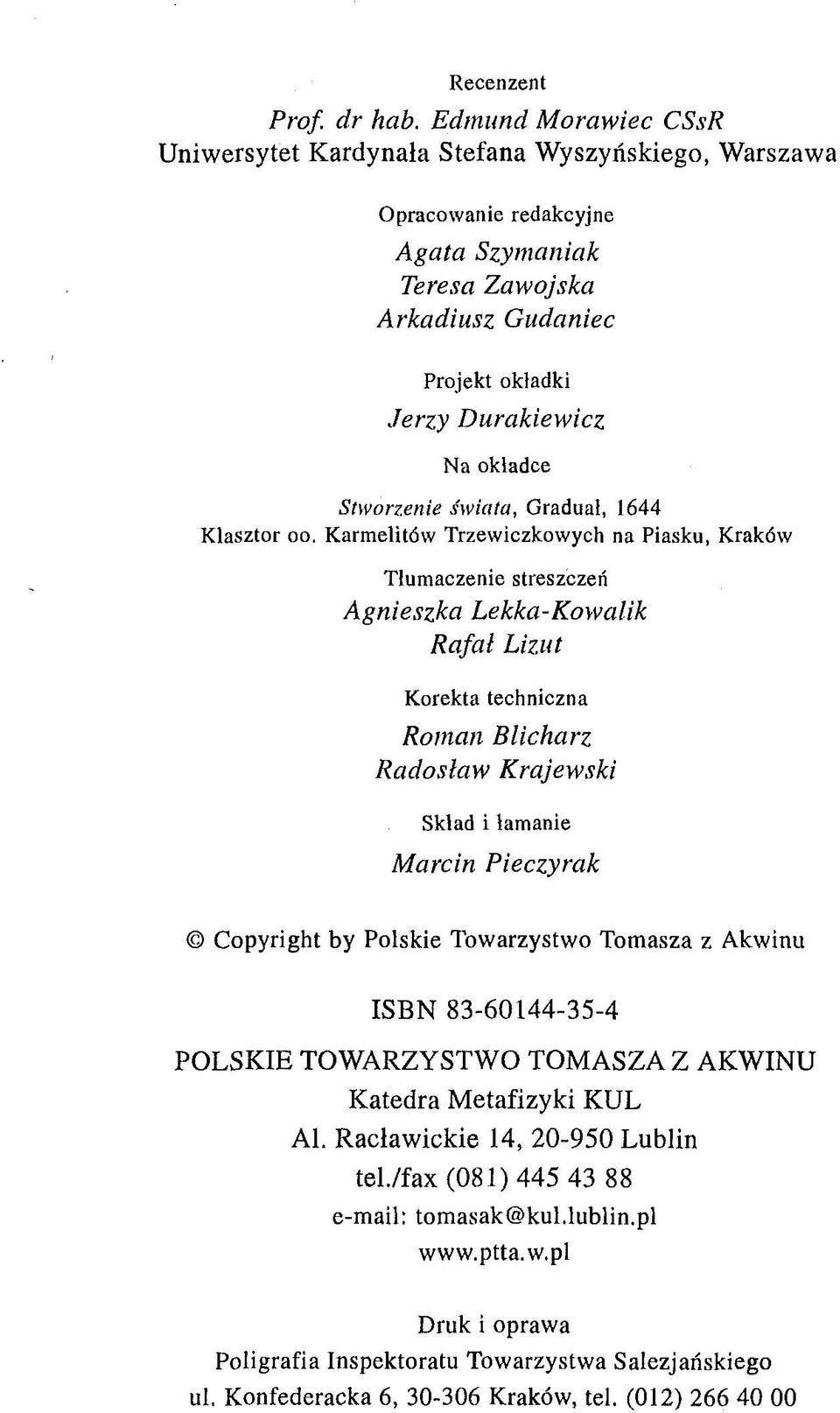 okładce Stworzenie świata, Gradual, 1644 Klasztor oo.