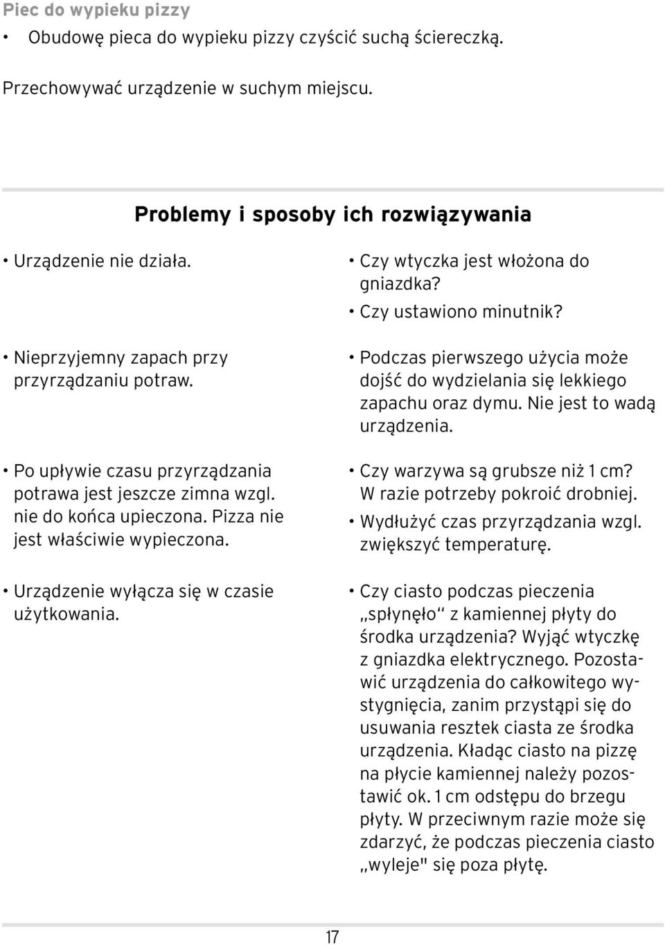 Urządzenie wyłącza się w czasie użytkowania. Czy wtyczka jest włożona do gniazdka? Czy ustawiono minutnik? Podczas pierwszego użycia może dojść do wydzielania się lekkiego zapachu oraz dymu.