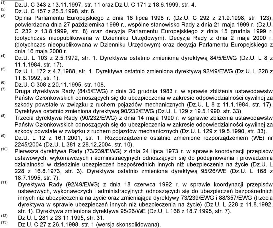 Decyzja Rady z dnia 2 maja 2000 r. (dotychczas nieopublikowana w Dzienniku Urzędowym) oraz decyzja Parlamentu Europejskiego z dnia 16 maja 2000 r. (4) Dz.U. L 103 z 2.5.1972, str. 1. Dyrektywa ostatnio zmieniona dyrektywą 84/5/EWG (Dz.