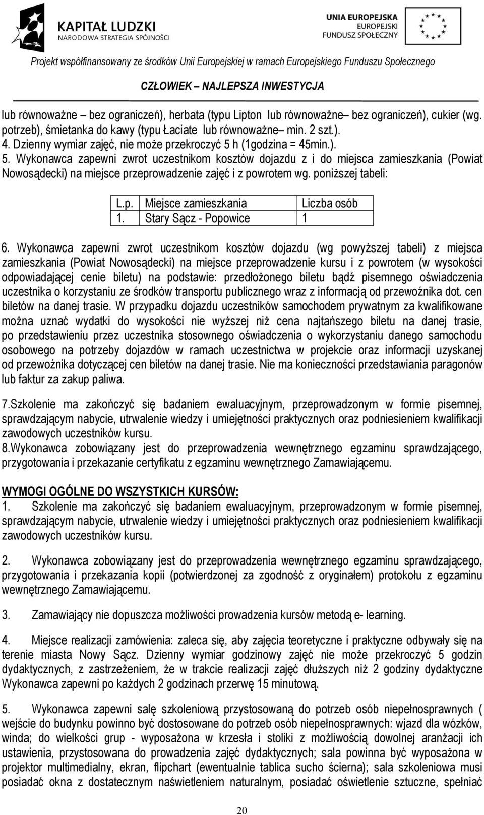 poniższej tabeli: L.p. Miejsce zamieszkania Liczba osób 1. Stary Sącz - Popowice 1 6.