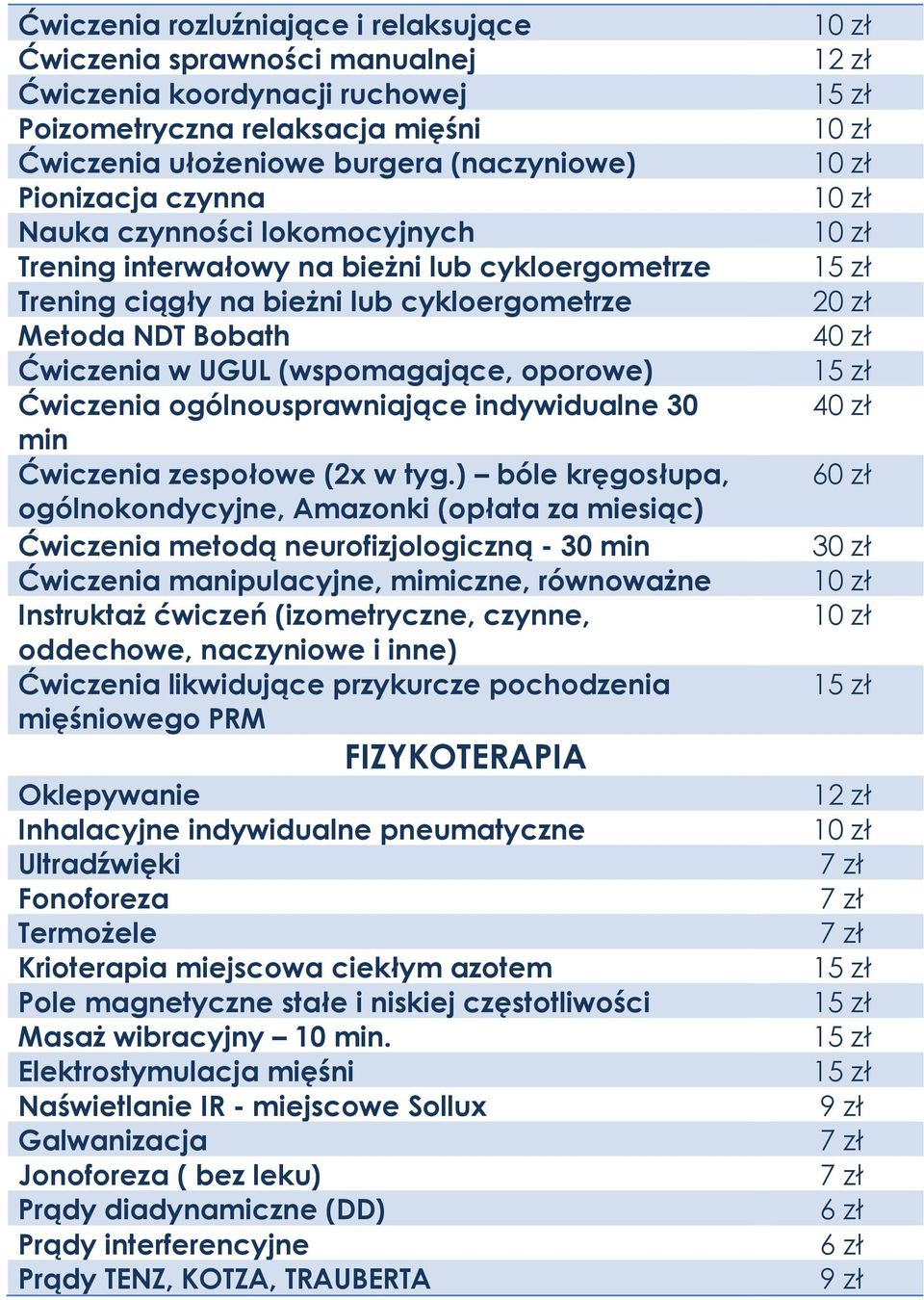 ogólnousprawniające indywidualne 30 min Ćwiczenia zespołowe (2x w tyg.