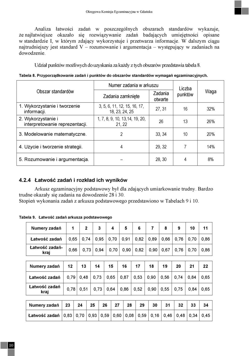 Udział punktów możliwych do uzyskania za każdy z tych obszarów przedstawia tabela 8. Tabela 8. Przyporządkowanie zadań i punktów do obszarów standardów wymagań egzaminacyjnych. Obszar standardów.