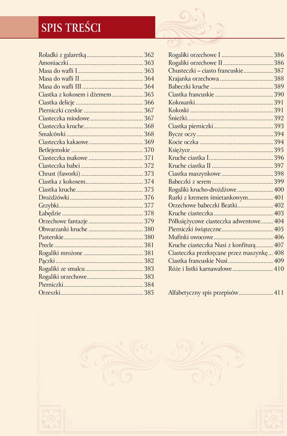 .. 372 Chrust (faworki)... 373 Ciastka z kokosem... 374 Ciastka kruche... 375 Drożdżówki... 376 Grzybki... 377 Łabędzie... 378 Orzechowe fantazje... 379 Obwarzanki kruche... 380 Pasterskie.