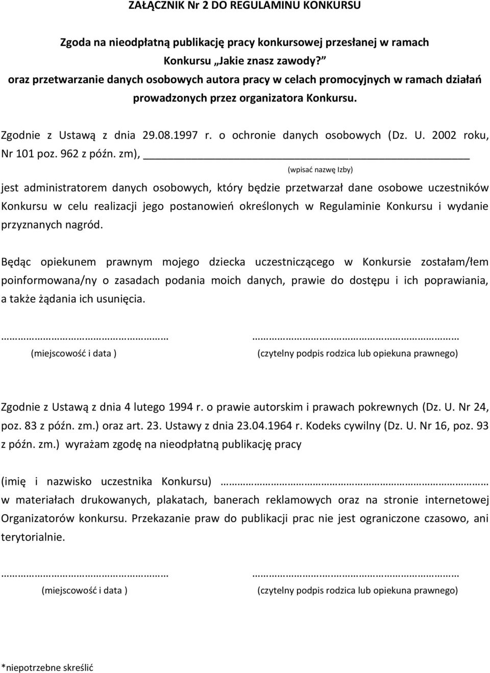 U. 2002 roku, Nr 101 poz. 962 z późn.