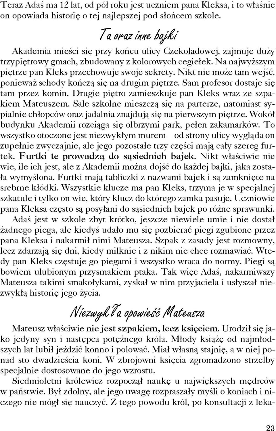 Nikt nie mo e tam wejœæ, poniewa schody koñcz¹ siê na drugim piêtrze. Sam profesor dostaje siê tam przez komin. Drugie piêtro zamieszkuje pan Kleks wraz ze szpakiem Mateuszem.