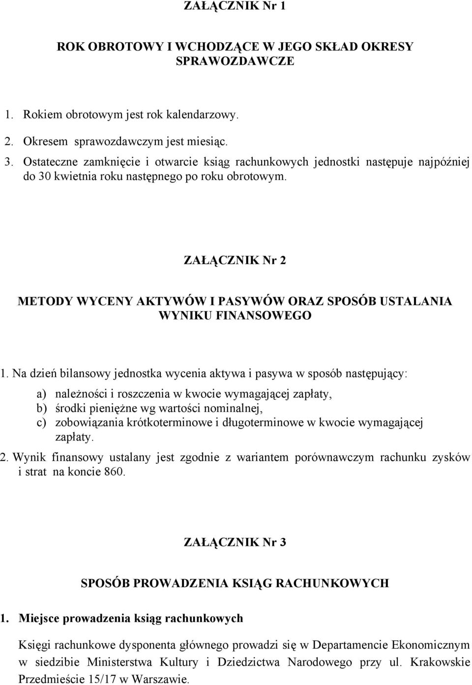 ZAŁĄCZNIK Nr 2 METODY WYCENY AKTYWÓW I PASYWÓW ORAZ SPOSÓB USTALANIA WYNIKU FINANSOWEGO 1.