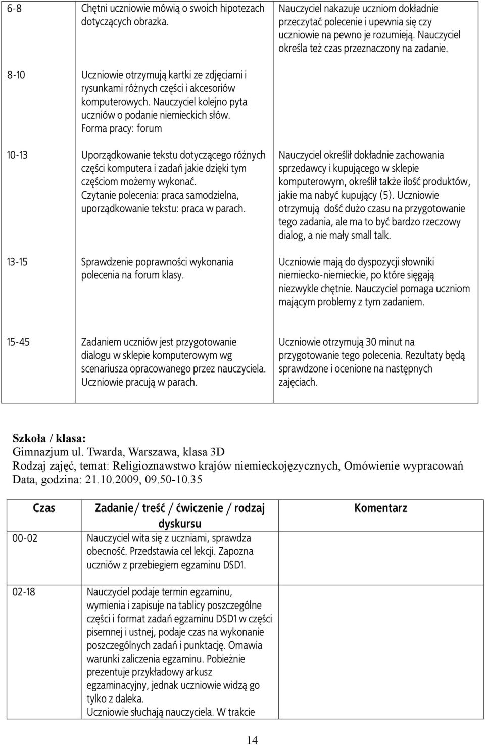 Czytanie polecenia: praca samodzielna, uporz¹dkowanie tekstu: praca w parach. Sprawdzenie poprawnoœci wykonania polecenia na forum klasy.