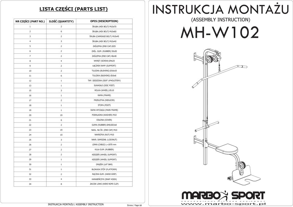 CAP) Ø5 6 ZAŚL. GUM. (RUBBER) 50x30 7 ZAŚLEPKA (END CAP) 400 8 4 WKRĘT (SCREW) Ø4x 9 ŁĄCZNIK RAMY (SUPPORT) 10 TULEJKA (BUSHING) Ø16x10 6 TULEJKA (BUSHING) Ø16 1 1 TAP.