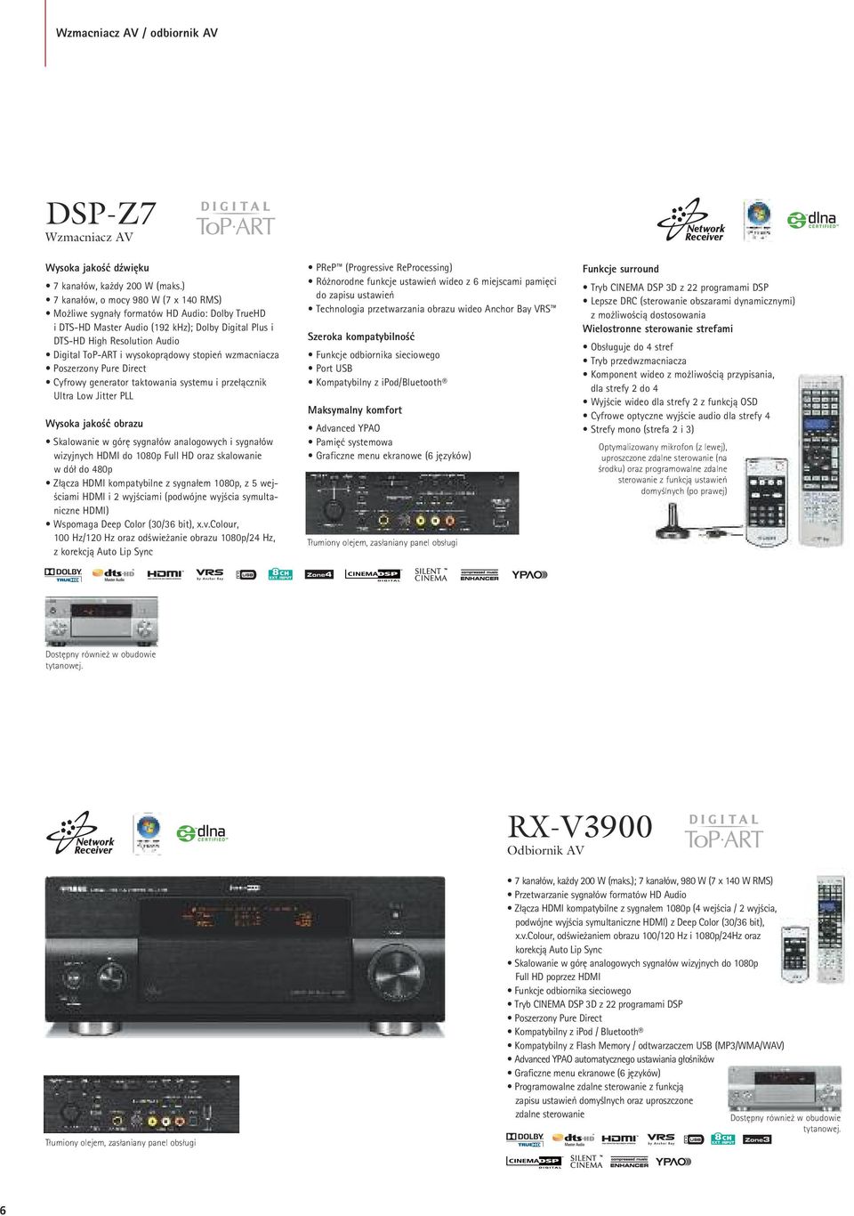 wysokoprądowy stopień wzmacniacza Poszerzony Pure Direct Cyfrowy generator taktowania systemu i przełącznik Ultra Low Jitter PLL Wysoka jakość obrazu Skalowanie w górę sygnałów analogowych i sygnałów