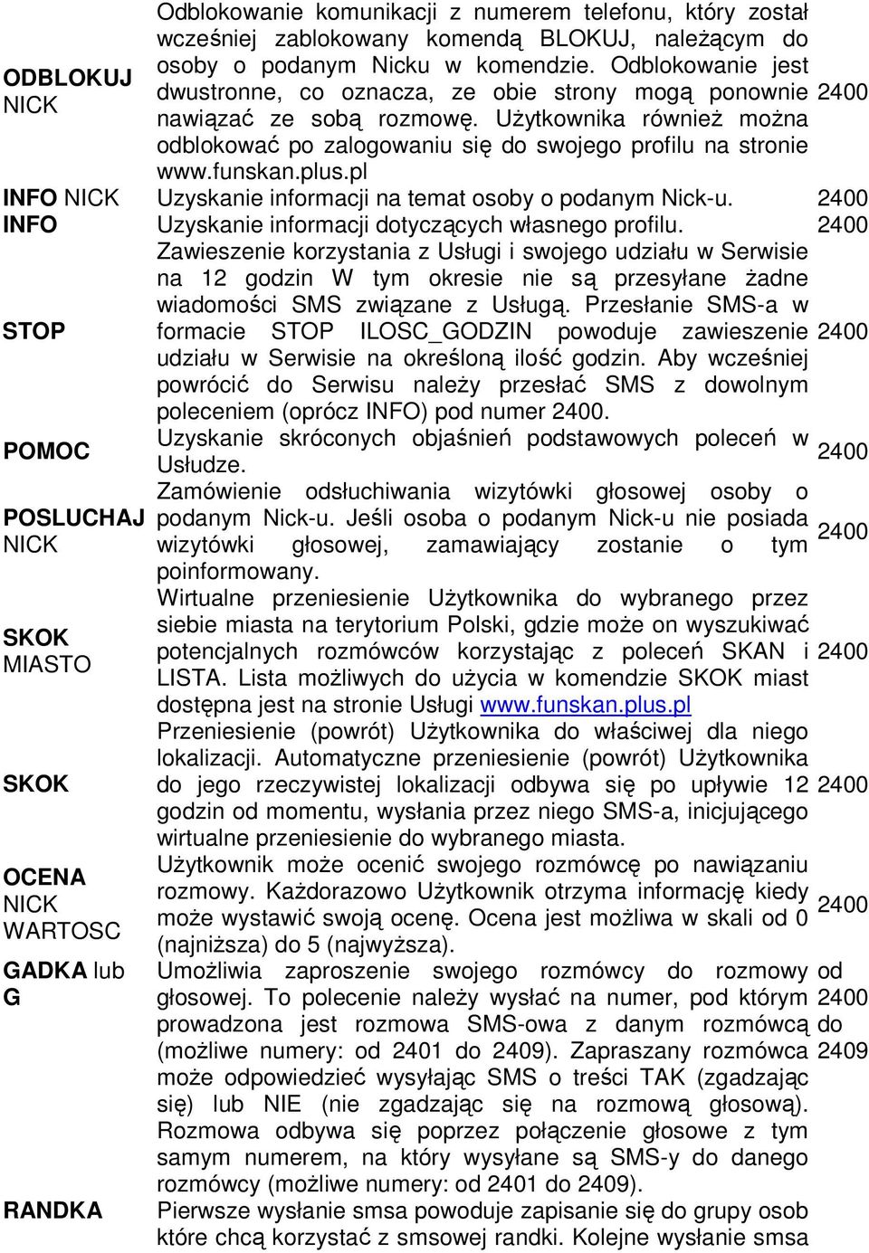 pl INFO NICK Uzyskanie informacji na temat osoby o podanym Nick-u. INFO Uzyskanie informacji dotyczących własnego profilu.