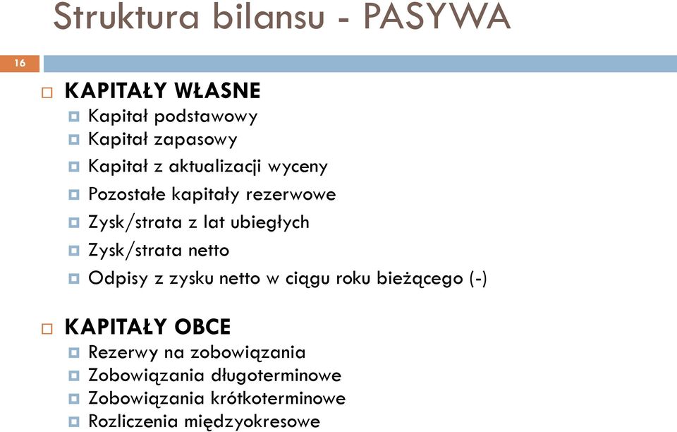 Zysk/strata netto Odpisy z zysku netto w ciągu roku bieżącego (-) KAPITAŁY OBCE Rezerwy