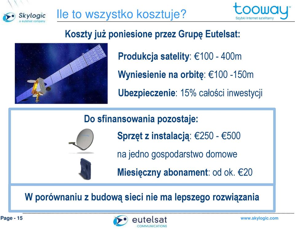 orbitę: 100-150m Ubezpieczenie: 15% całości inwestycji Do sfinansowania pozostaje: