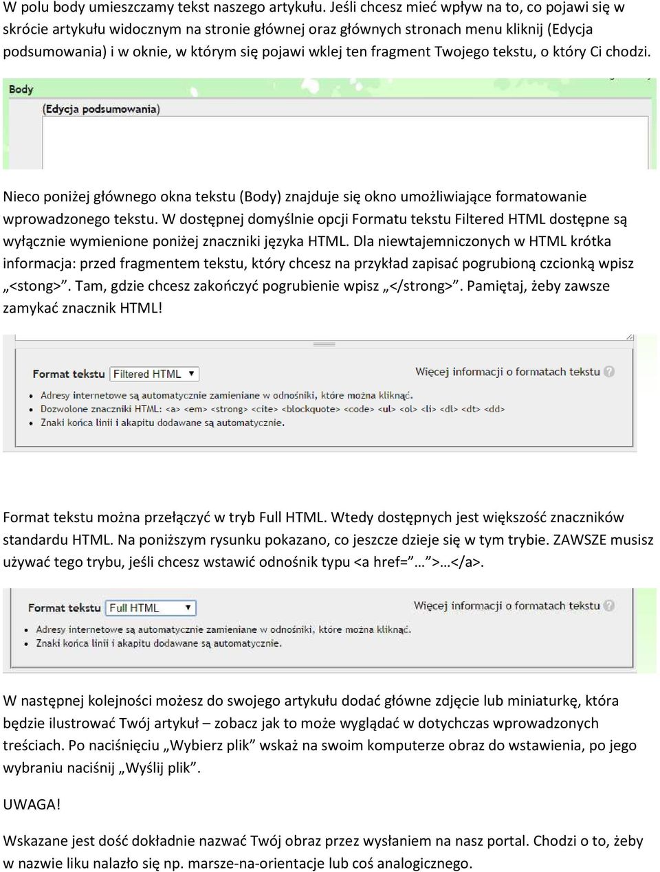 fragment Twojego tekstu, o który Ci chodzi. Nieco poniżej głównego okna tekstu (Body) znajduje się okno umożliwiające formatowanie wprowadzonego tekstu.