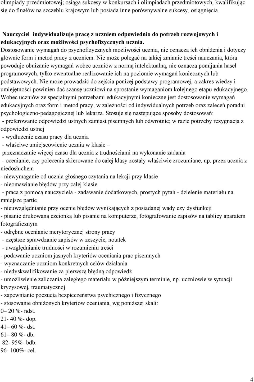 Dostosowanie wymagań do psychofizycznych możliwości ucznia, nie oznacza ich obniżenia i dotyczy głównie form i metod pracy z uczniem.