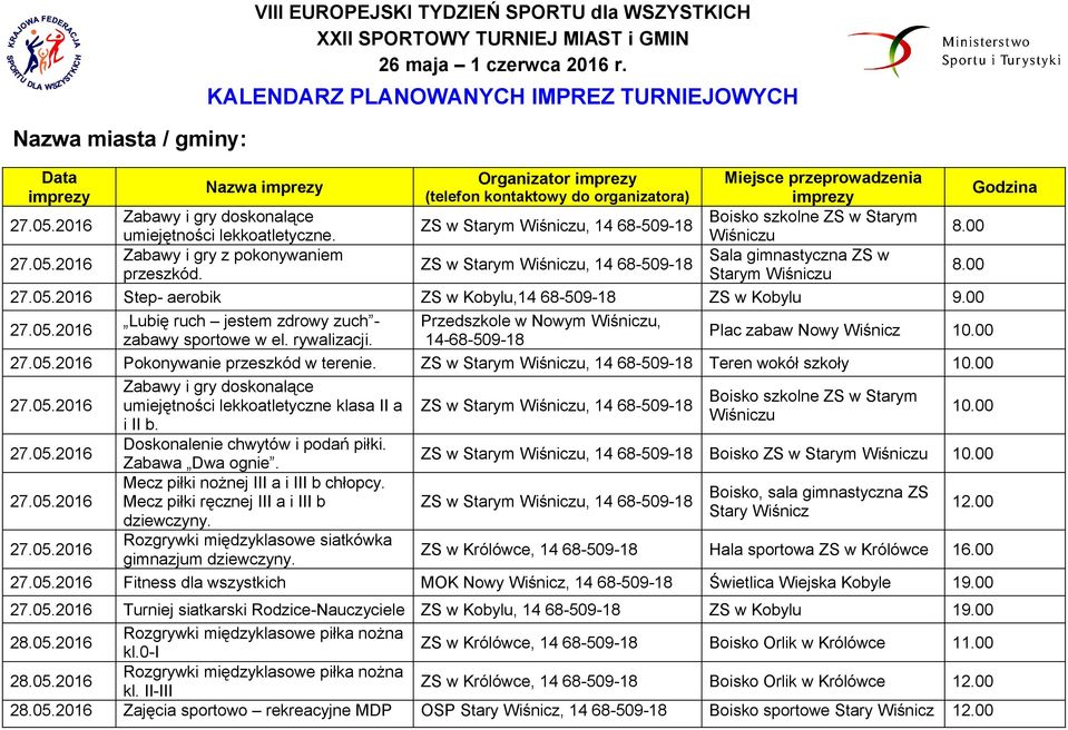 Starym, 14 68-509-18 umiejętności lekkoatletyczne. Zabawy i gry z pokonywaniem ZS w Starym, 14 68-509-18 przeszkód. Starym Step- aerobik ZS w Kobylu,14 68-509-18 ZS w Kobylu 9.
