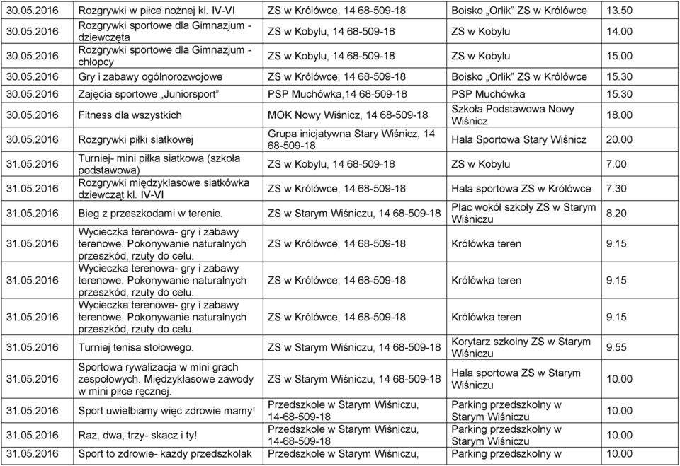 30 Zajęcia sportowe Juniorsport PSP Muchówka,14 68-509-18 PSP Muchówka 15.