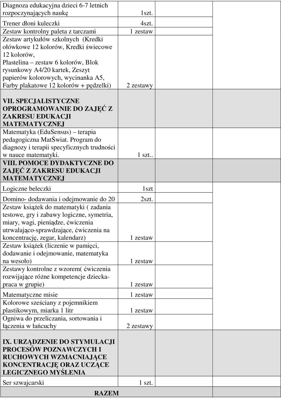 SPECJALISTYCZNE OPROGRAMOWANIE DO ZAJĘĆ Z ZAKRESU EDUKACJI MATEMATYCZNEJ Matematyka (EduSensus) terapia pedagogiczna MatŚwiat. Program do diagnozy i terapii specyficznych trudności w nauce matematyki.