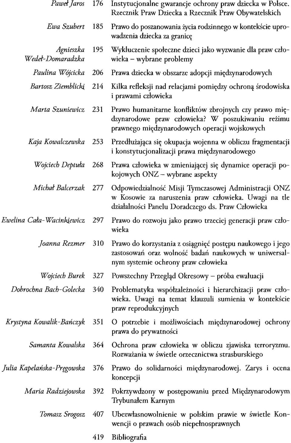 społeczne dzieci jako wyzwanie dla praw człowieka - wybrane problemy Paulina Wójcicka 206 Prawa dziecka w obszarze adopcji międzynarodowych Bartosz Ziemblicłą 214 Kilka refleksji nad relacjami
