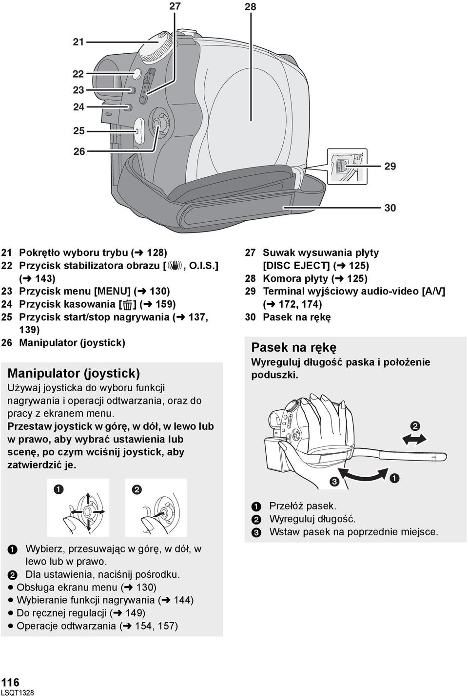 funkcji nagrywania i operacji odtwarzania, oraz do pracy z ekranem menu.