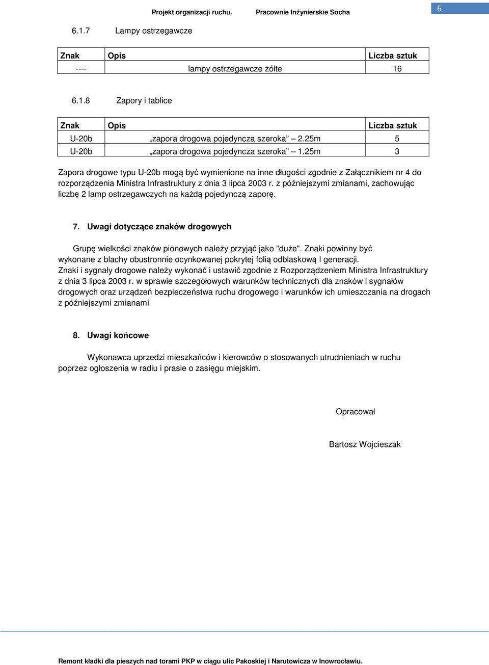 25m 3 Zapora drogowe typu U-20b mogą być wymienione na inne długości zgodnie z Załącznikiem nr 4 do rozporządzenia Ministra Infrastruktury z dnia 3 lipca 2003 r.