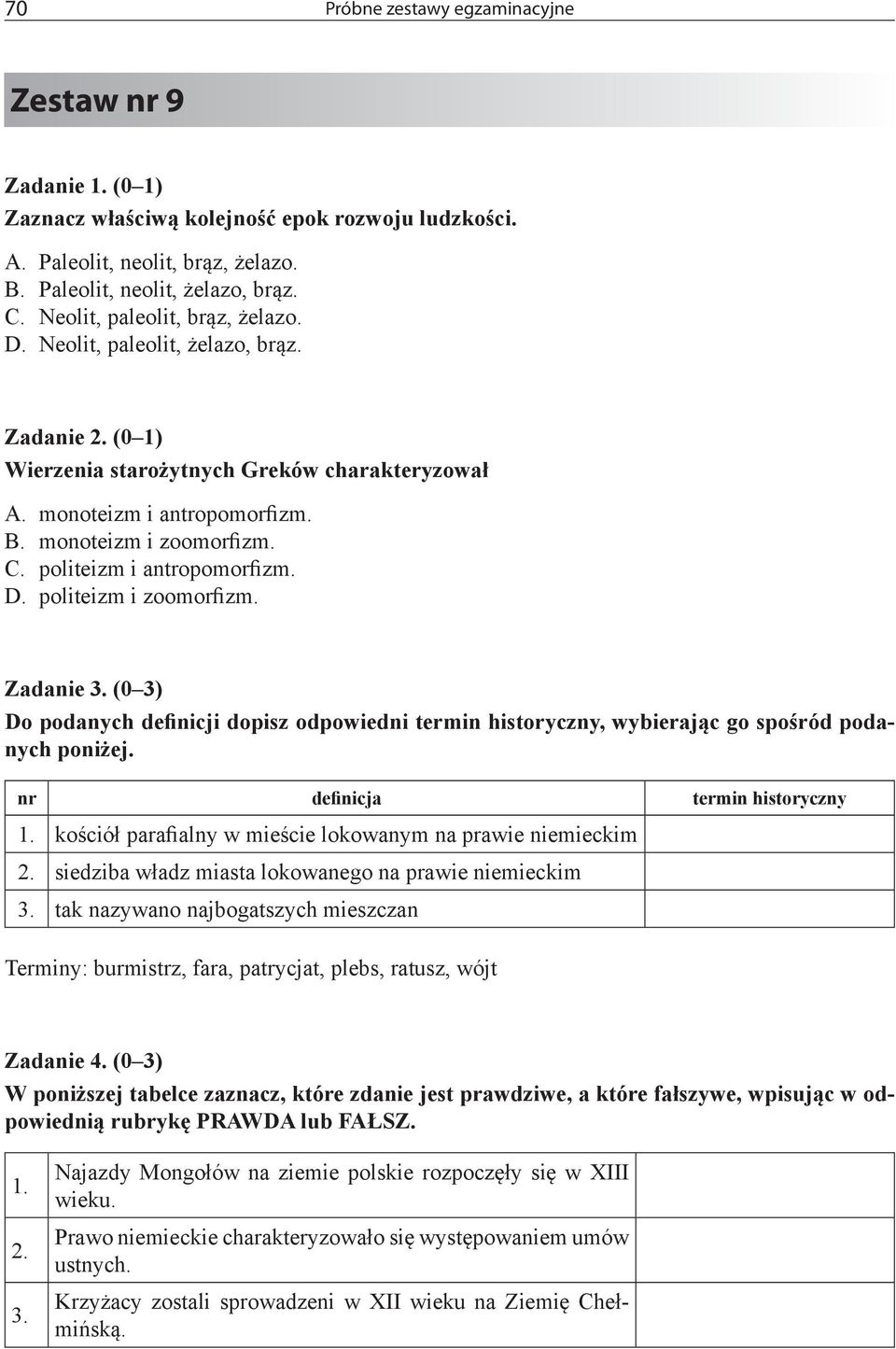 politeizm i antropomorfizm. D. politeizm i zoomorfizm. Zadanie 3. (0 3) Do podanych definicji dopisz odpowiedni termin historyczny, wybierając go spośród podanych poniżej.