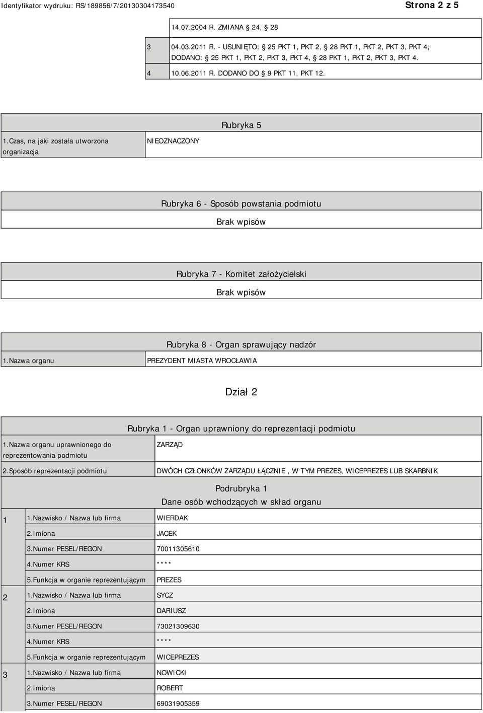 Czas, na jaki została utworzona organizacja NIEOZNACZONY Rubryka 6 - Sposób powstania podmiotu Rubryka 7 - Komitet założycielski Rubryka 8 - Organ sprawujący nadzór 1.