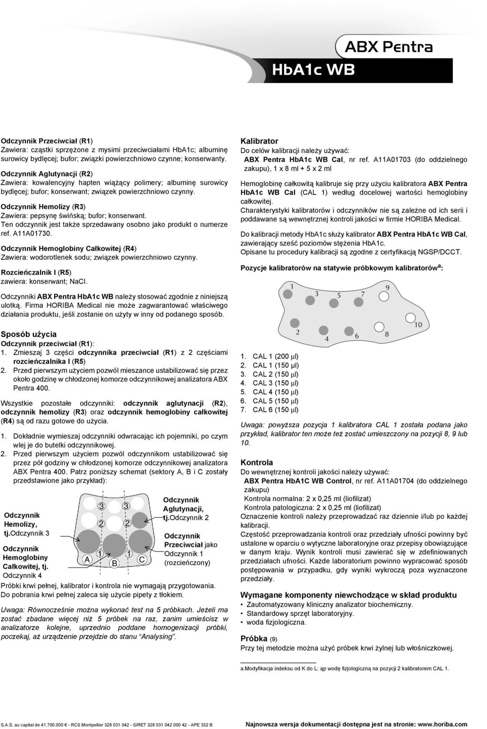 Ten odczynnik jest także sprzedawany osobno jako produkt o numerze ref. A11A01730. Hemoglobiny Całkowitej (R4) Zawiera: wodorotlenek sodu; związek powierzchniowo czynny.