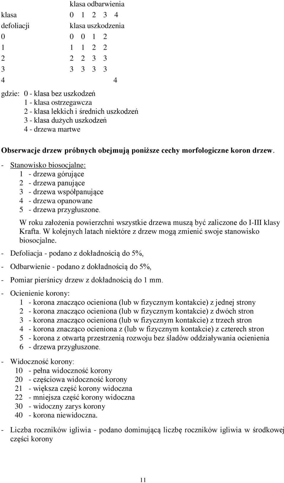 - Stanowisko biosocjalne: 1 - drzewa górujące 2 - drzewa panujące 3 - drzewa współpanujące 4 - drzewa opanowane 5 - drzewa przygłuszone.